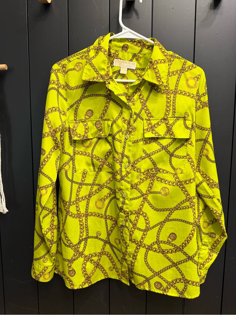 Michael Kors Neon Lime Chain-Print Button Down Shirt